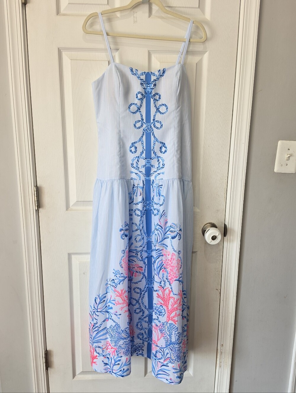 Lilly Pulitzer Saylar Maxi Dress Nautical Blue & Pink Engineered Print Sz 10 NWT - Picture 3 of 16